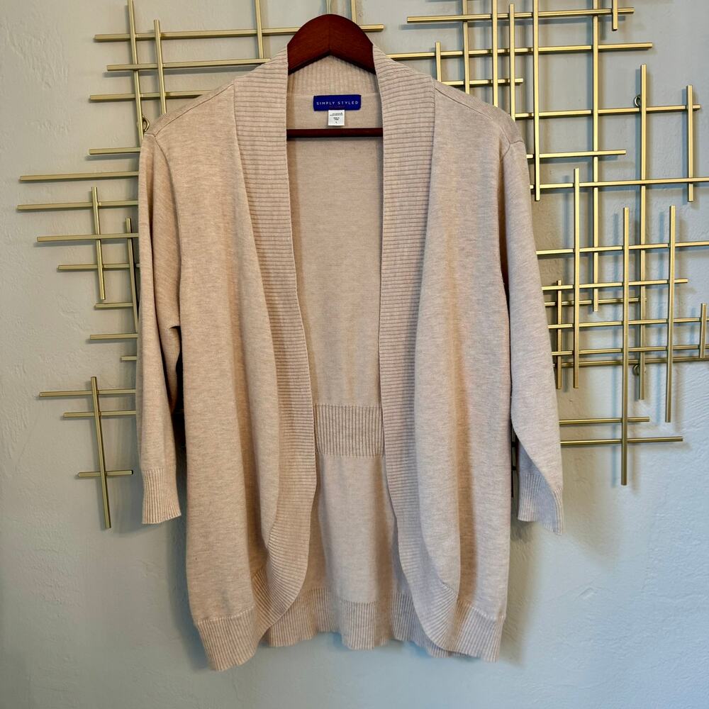 Simply Styled Beige Open Front Cardigan Sweater Large Minimalist Neutral